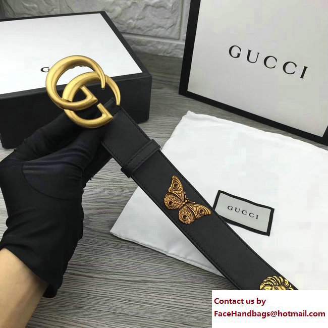 Gucci Width 40mm Metal Animal Insects Studs Double G Buckle Belt 405626 Black