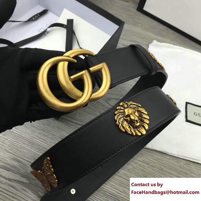 Gucci Width 40mm Metal Animal Insects Studs Double G Buckle Belt 405626 Black