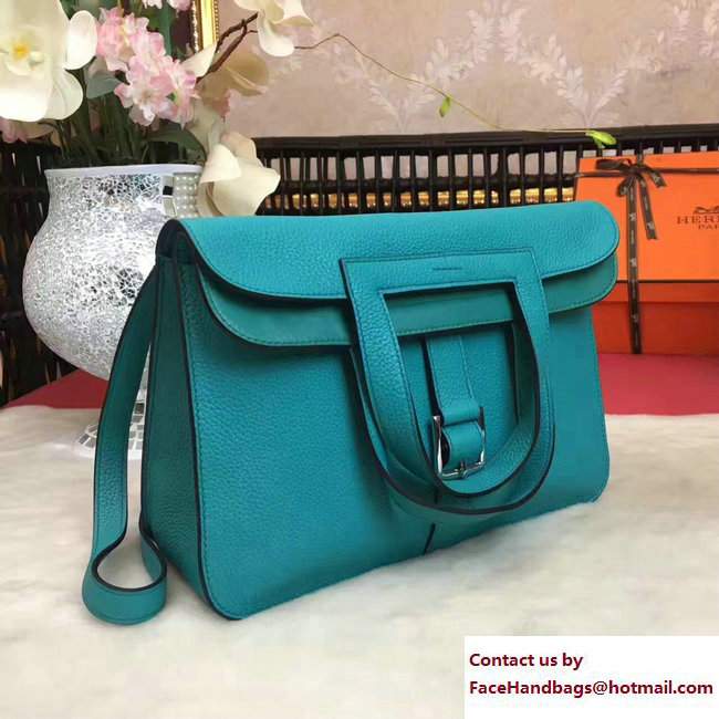 Hermes Halzan Tote Bag in Original Togo Leather Turquoise