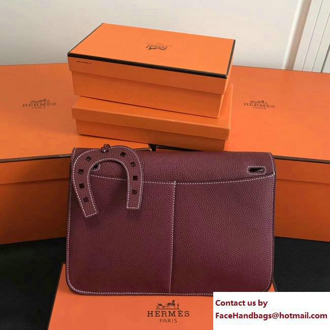 Hermes Leather Halzan Tote Bag Bordeaux Red