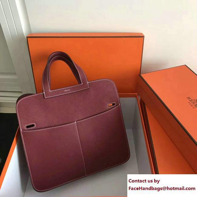 Hermes Leather Halzan Tote Bag Bordeaux Red