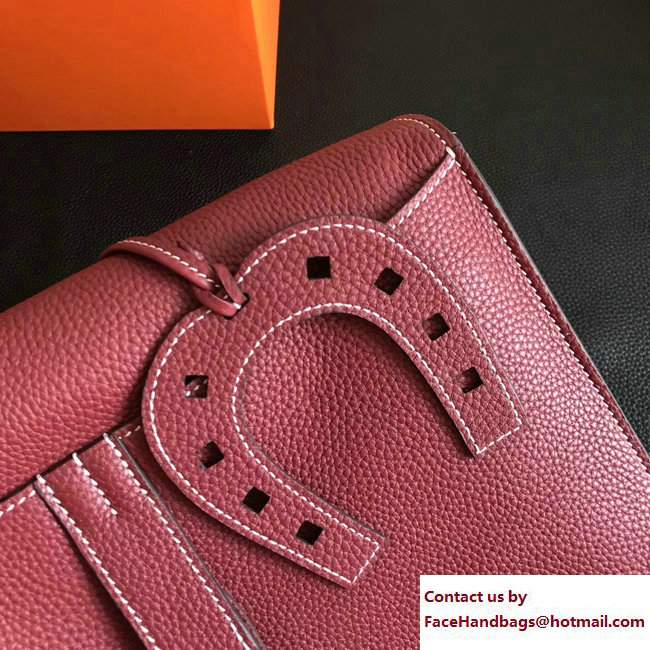 Hermes Leather Halzan Tote Bag Bordeaux Red