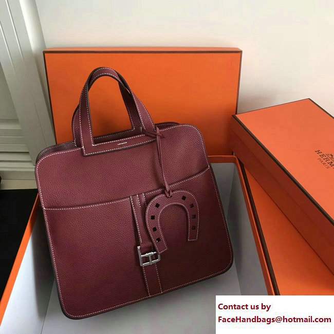 Hermes Leather Halzan Tote Bag Bordeaux Red