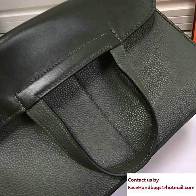 Hermes Leather Halzan Tote Bag Dark Olive Green