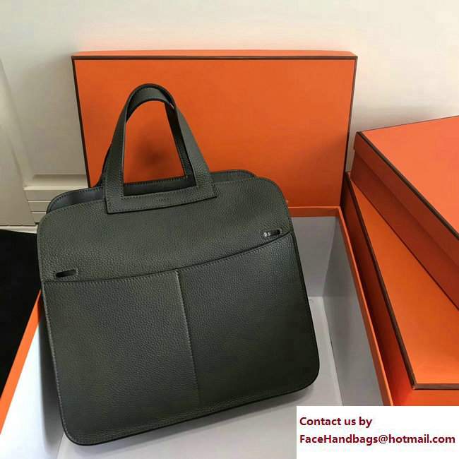 Hermes Leather Halzan Tote Bag Dark Olive Green