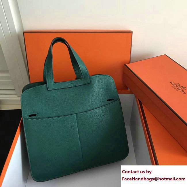 Hermes Leather Halzan Tote Bag Green