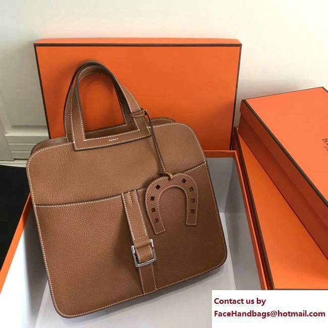 Hermes Leather Halzan Tote Bag Khaki