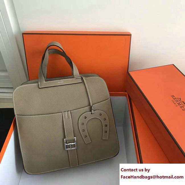 Hermes Leather Halzan Tote Bag Light Gray