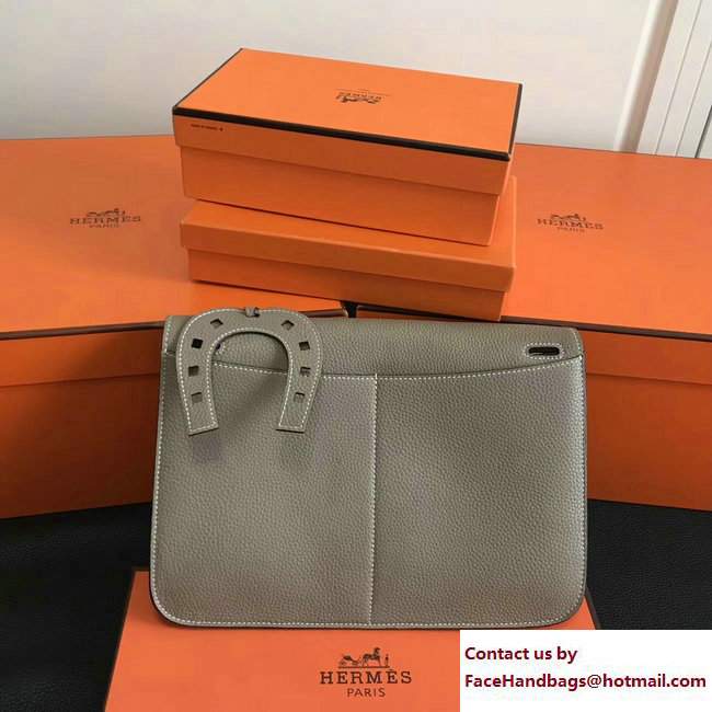 Hermes Leather Halzan Tote Bag Light Gray