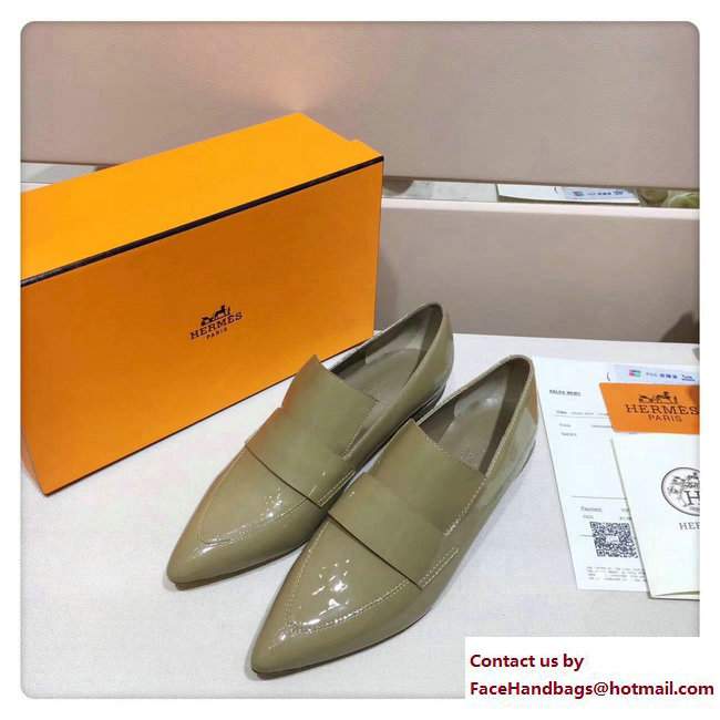 Hermes Patent Leather Poeme Loafers Beige 2017