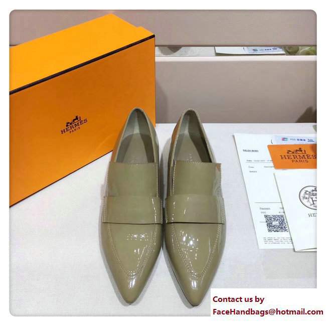 Hermes Patent Leather Poeme Loafers Beige 2017