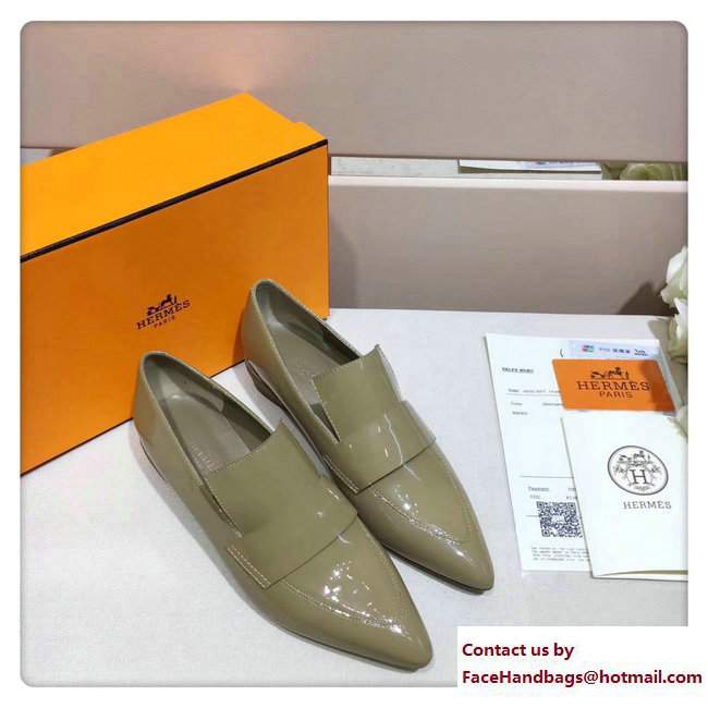 Hermes Patent Leather Poeme Loafers Beige 2017