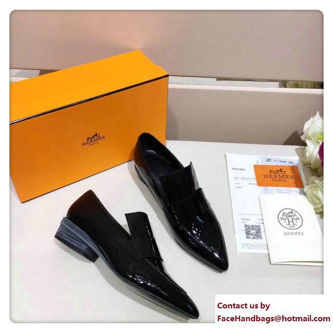 Hermes Patent Leather Poeme Loafers Black 2017