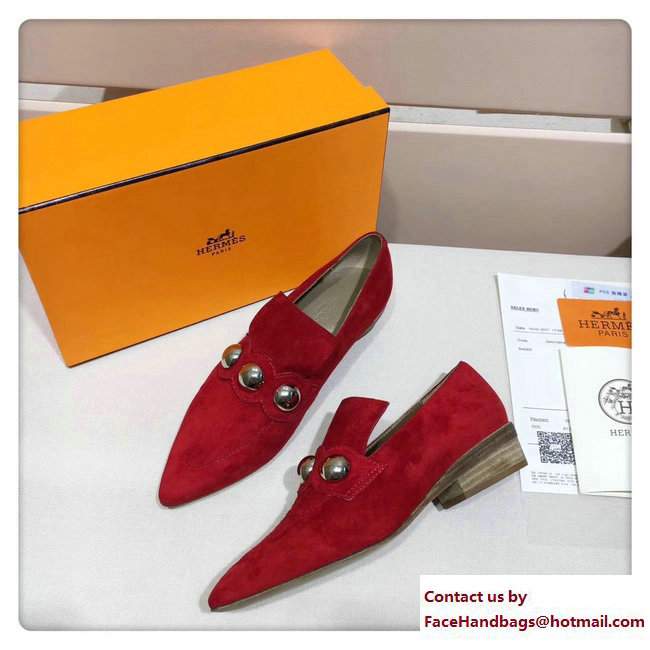 Hermes Suede Poesie Loafers Red 2017