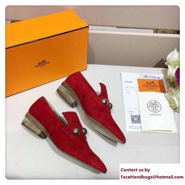 Hermes Suede Poesie Loafers Red 2017