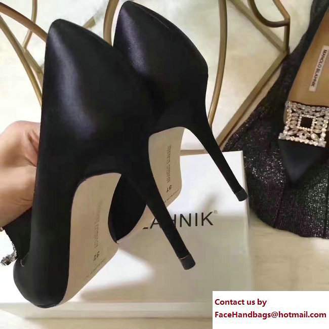 Manolo Blahnik Heel 7cm/9.5cm Crystal Satin Pumps Black 2017