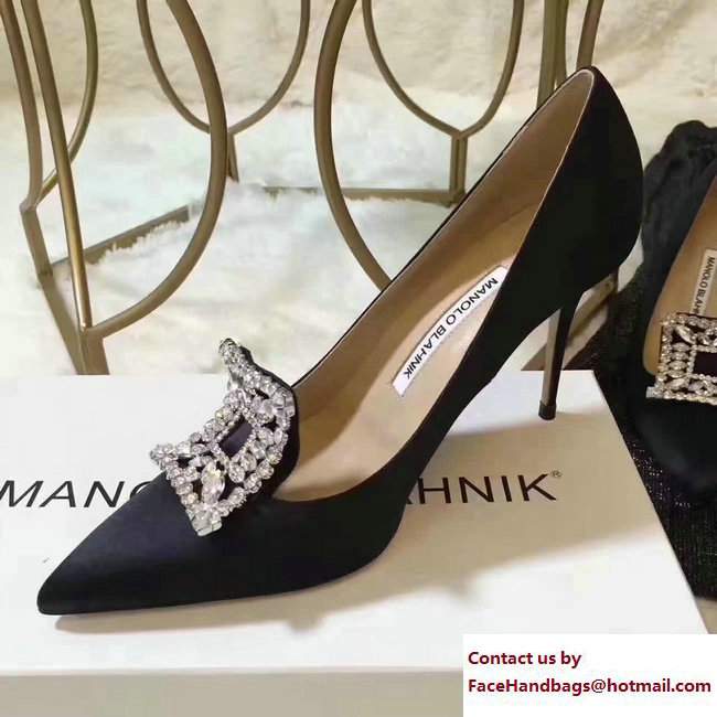 Manolo Blahnik Heel 7cm/9.5cm Crystal Satin Pumps Black 2017