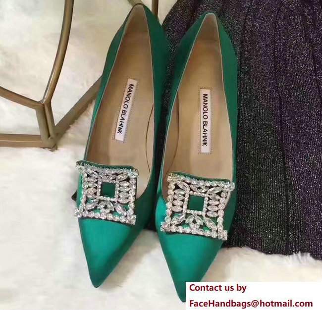 Manolo Blahnik Heel 7cm/9.5cm Crystal Satin Pumps Green 2017