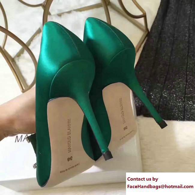 Manolo Blahnik Heel 7cm/9.5cm Crystal Satin Pumps Green 2017