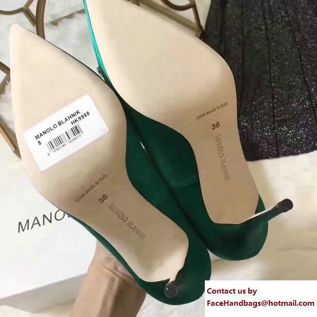 Manolo Blahnik Heel 7cm/9.5cm Crystal Satin Pumps Green 2017