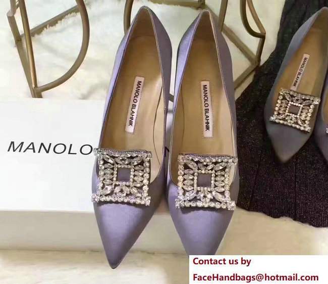 Manolo Blahnik Heel 7cm/9.5cm Crystal Satin Pumps Lilac 2017