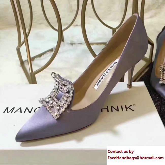 Manolo Blahnik Heel 7cm/9.5cm Crystal Satin Pumps Lilac 2017