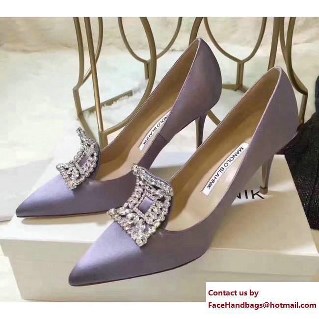 Manolo Blahnik Heel 7cm/9.5cm Crystal Satin Pumps Lilac 2017