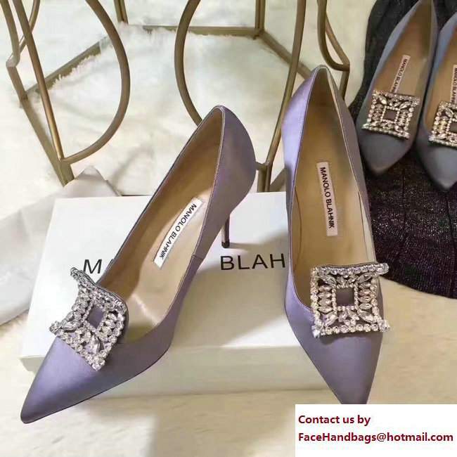 Manolo Blahnik Heel 7cm/9.5cm Crystal Satin Pumps Lilac 2017