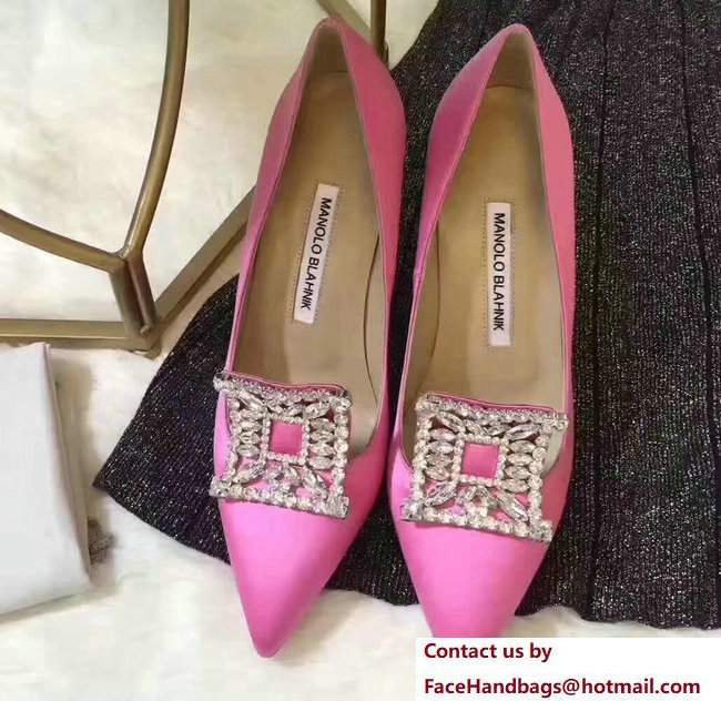 Manolo Blahnik Heel 7cm/9.5cm Crystal Satin Pumps Pink 2017