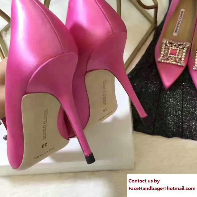 Manolo Blahnik Heel 7cm/9.5cm Crystal Satin Pumps Pink 2017