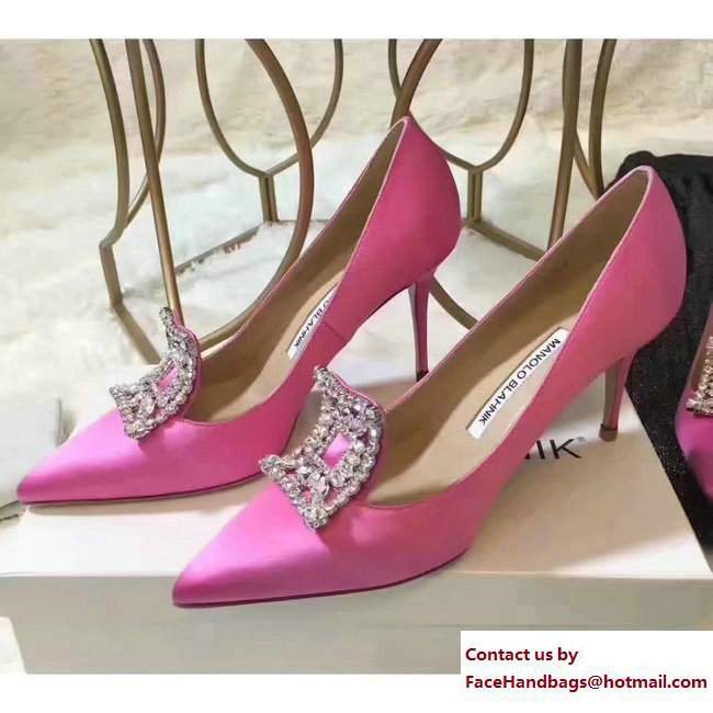 Manolo Blahnik Heel 7cm/9.5cm Crystal Satin Pumps Pink 2017