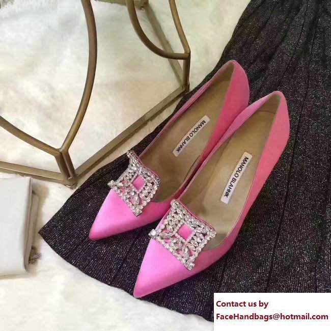 Manolo Blahnik Heel 7cm/9.5cm Crystal Satin Pumps Pink 2017