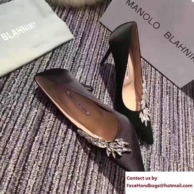 Manolo Blahnik Leaf Nadira Bride 70 Satin Pointy Court Shoes Black 2017