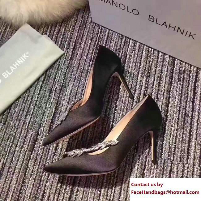 Manolo Blahnik Leaf Nadira Bride 70 Satin Pointy Court Shoes Black 2017