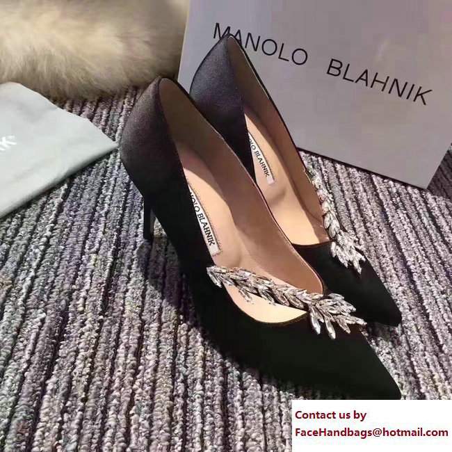 Manolo Blahnik Leaf Nadira Bride 70 Satin Pointy Court Shoes Black 2017