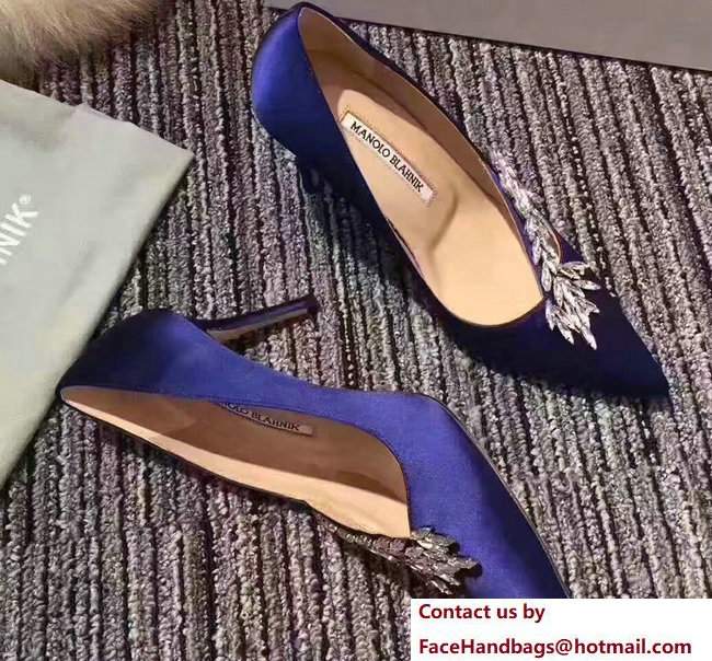 Manolo Blahnik Leaf Nadira Bride 70 Satin Pointy Court Shoes Blue 2017