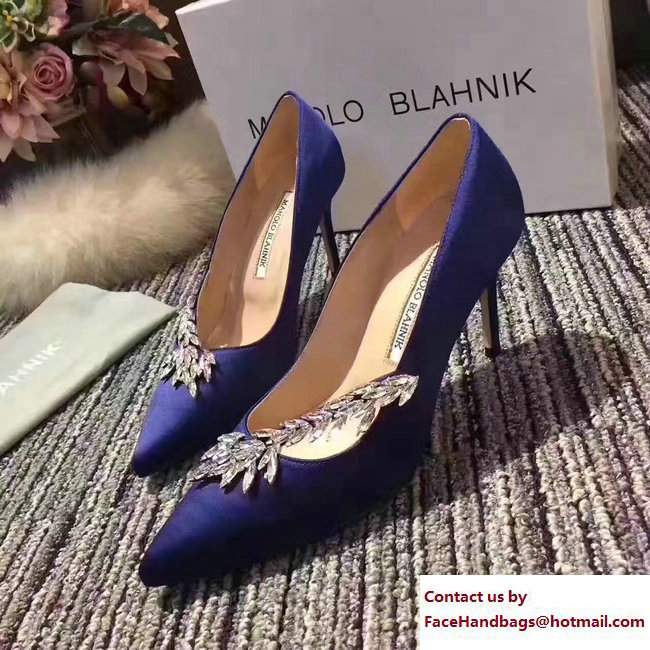 Manolo Blahnik Leaf Nadira Bride 70 Satin Pointy Court Shoes Blue 2017