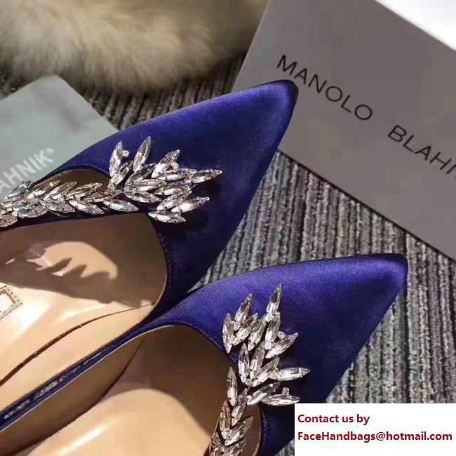 Manolo Blahnik Leaf Nadira Bride 70 Satin Pointy Court Shoes Blue 2017