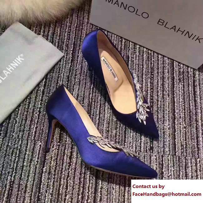 Manolo Blahnik Leaf Nadira Bride 70 Satin Pointy Court Shoes Blue 2017