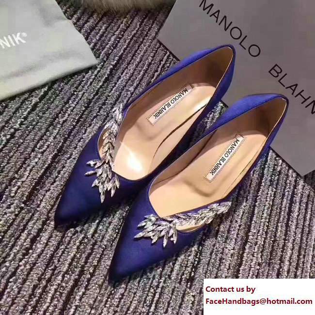 Manolo Blahnik Leaf Nadira Bride 70 Satin Pointy Court Shoes Blue 2017