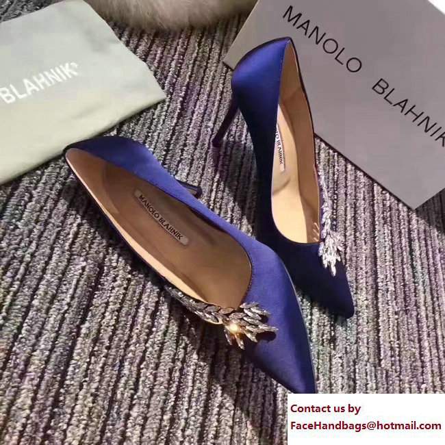 Manolo Blahnik Leaf Nadira Bride 70 Satin Pointy Court Shoes Blue 2017