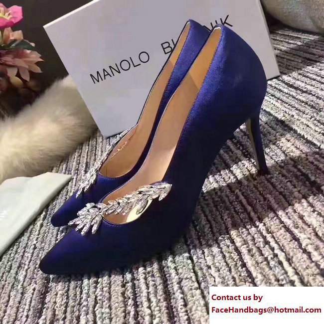 Manolo Blahnik Leaf Nadira Bride 70 Satin Pointy Court Shoes Blue 2017