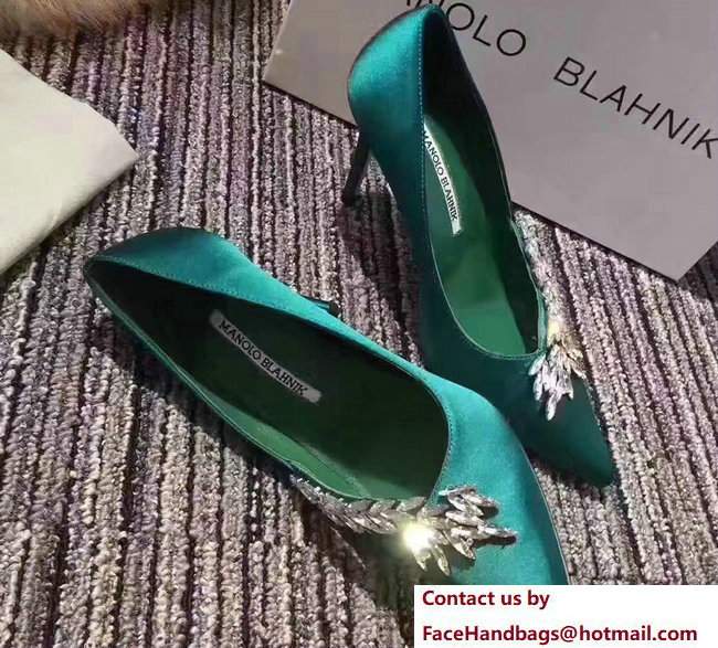 Manolo Blahnik Leaf Nadira Bride 70 Satin Pointy Court Shoes Green 2017