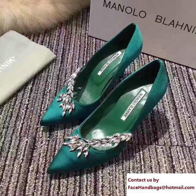 Manolo Blahnik Leaf Nadira Bride 70 Satin Pointy Court Shoes Green 2017