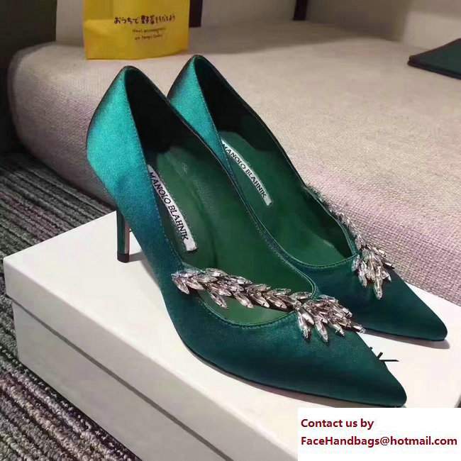 Manolo Blahnik Leaf Nadira Bride 70 Satin Pointy Court Shoes Green 2017