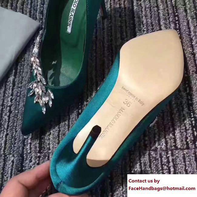 Manolo Blahnik Leaf Nadira Bride 70 Satin Pointy Court Shoes Green 2017