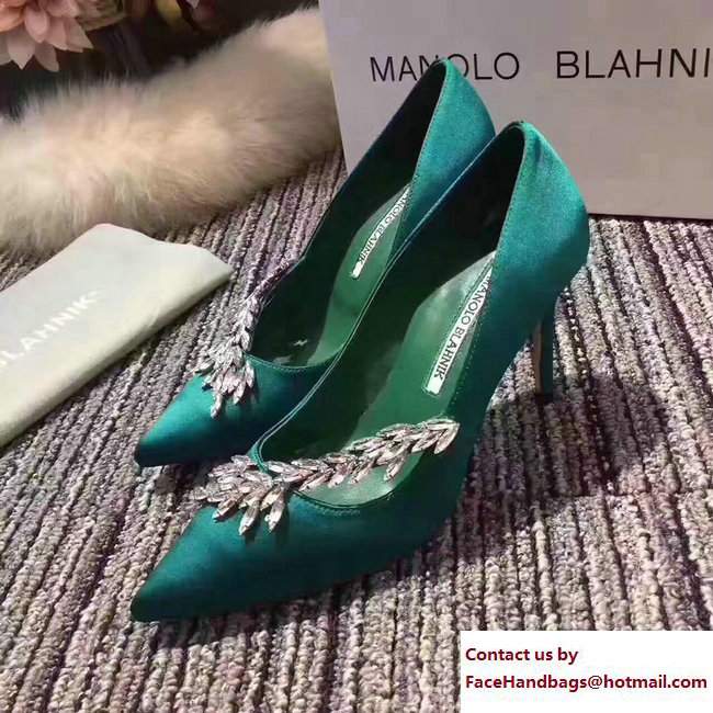 Manolo Blahnik Leaf Nadira Bride 70 Satin Pointy Court Shoes Green 2017