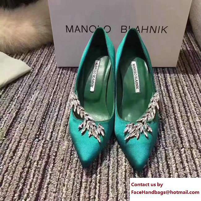 Manolo Blahnik Leaf Nadira Bride 70 Satin Pointy Court Shoes Green 2017