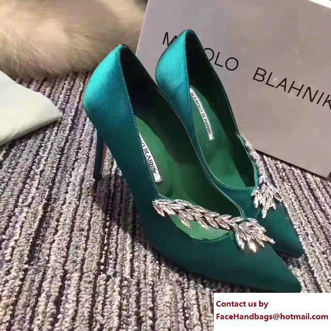 Manolo Blahnik Leaf Nadira Bride 70 Satin Pointy Court Shoes Green 2017