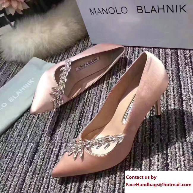 Manolo Blahnik Leaf Nadira Bride 70 Satin Pointy Court Shoes Nude Pink 2017